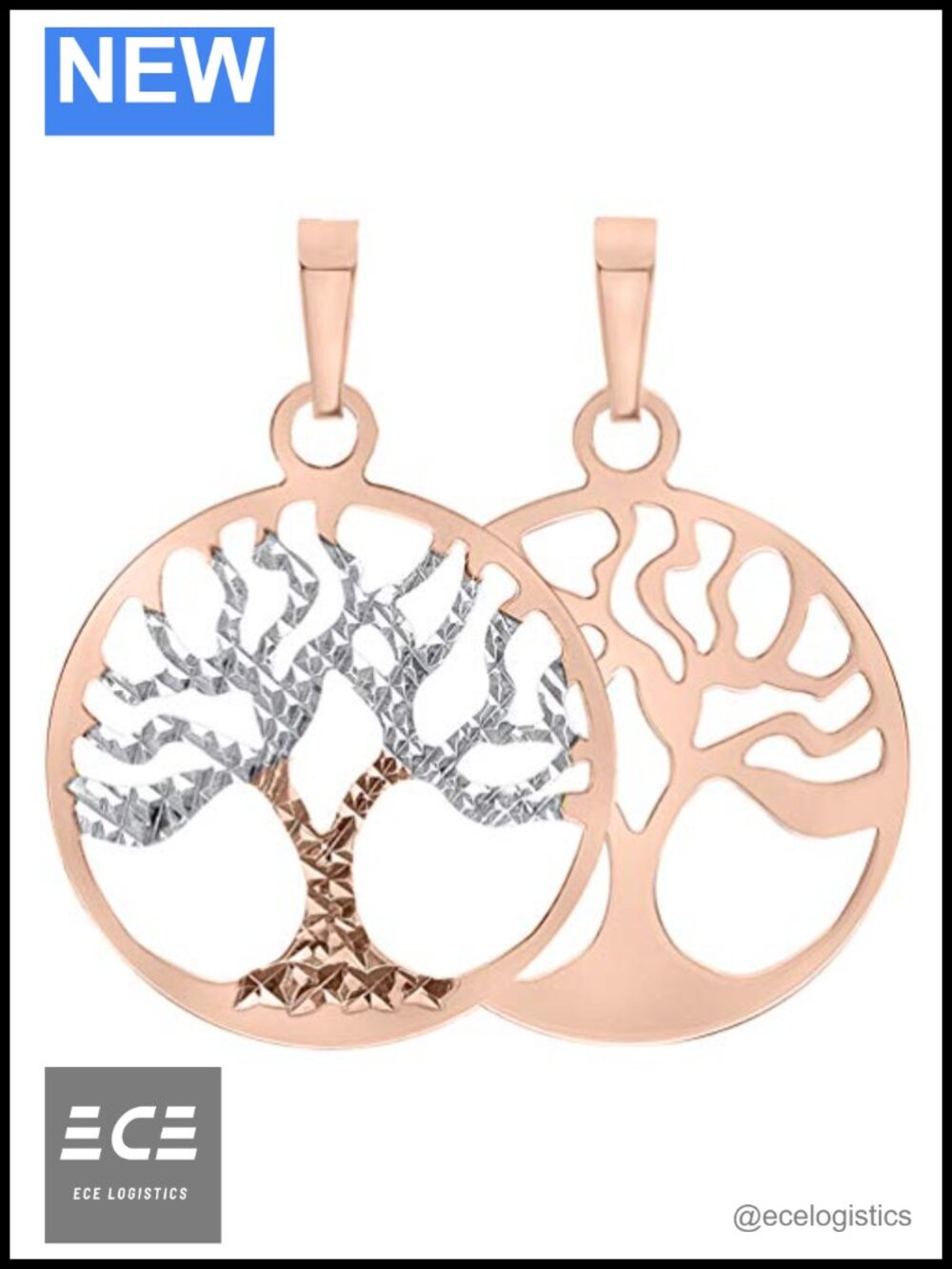 Handcrafted 14K Gold Reversible Tree of Life Charm Pendant Necklace